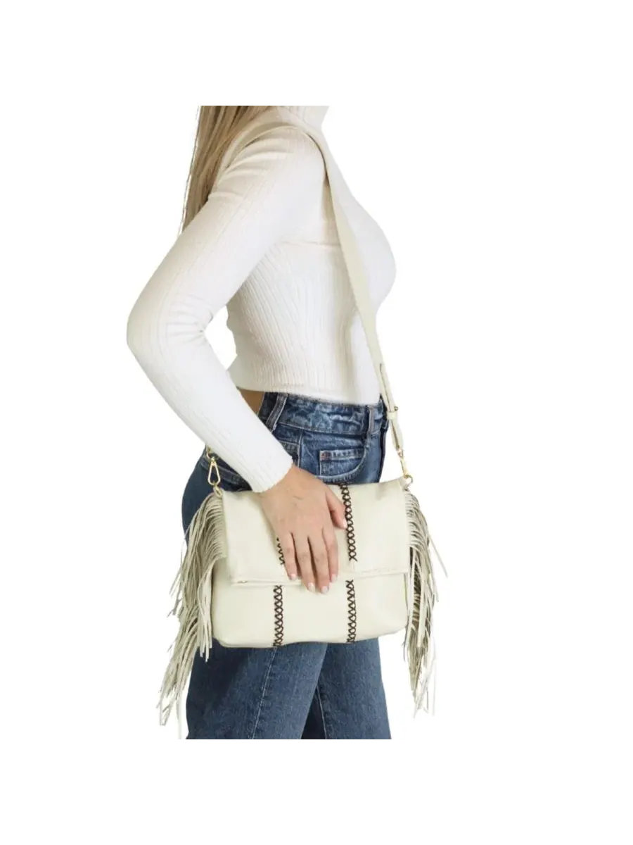 Сумка-мессенджер с бахромой, из натуральной кожи, Medium Fringe Leather Crossbody Messenger Carlos — изображение 6 из 11