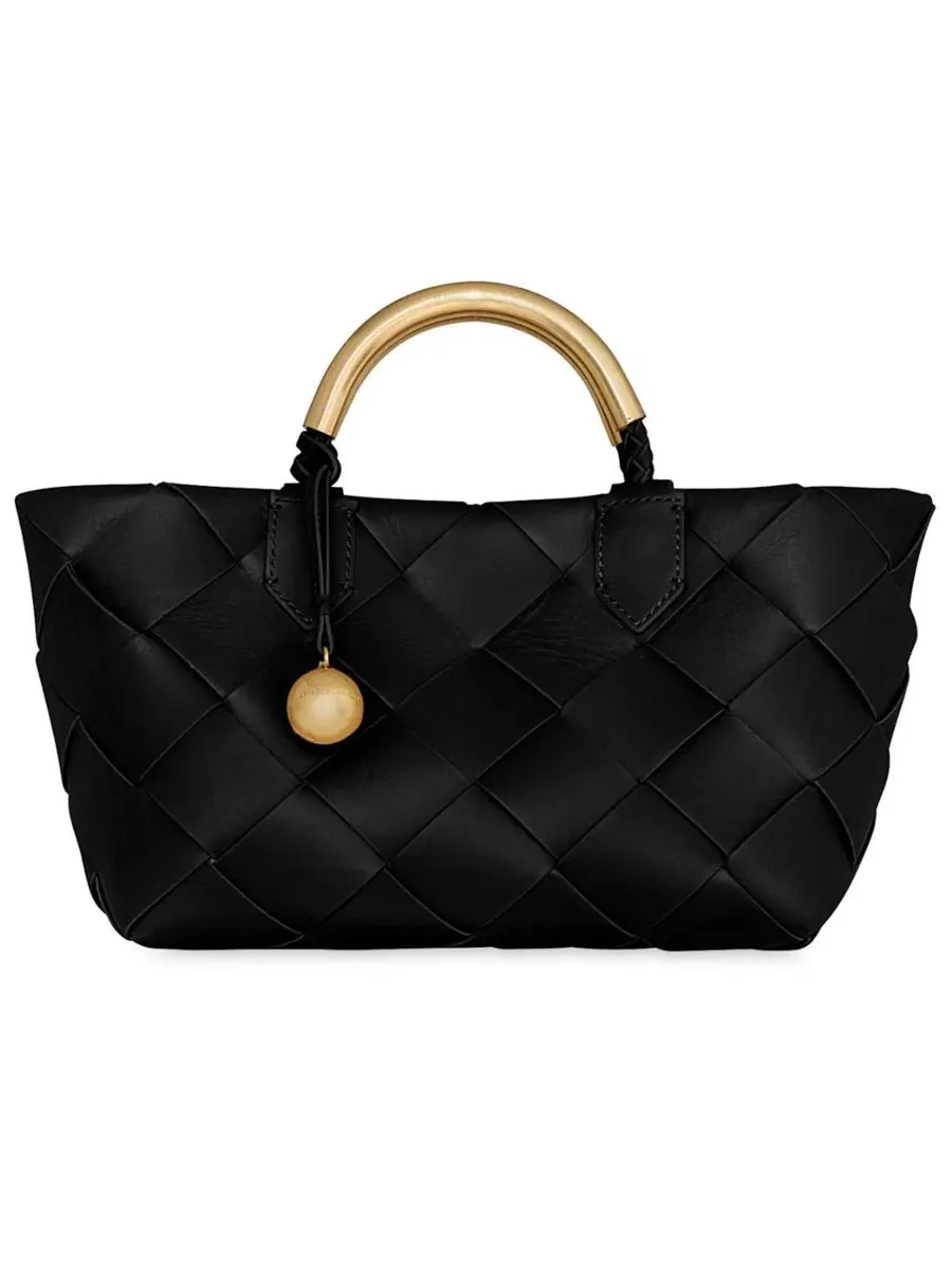 Сумка-тоут из плетеной кожи Frankie Woven Medium Leather Tote Handbag Rebecca Minkoff — изображение 1 из 3, черный