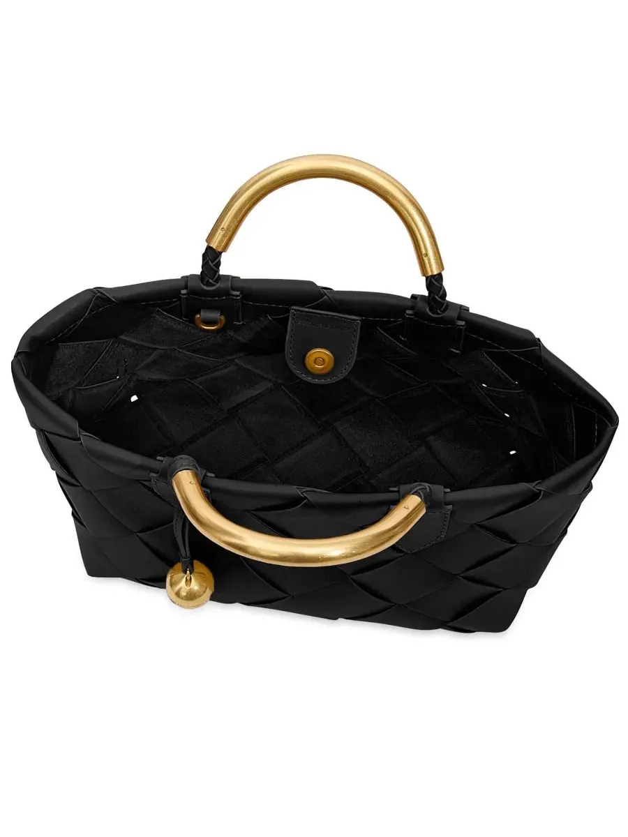 Сумка-тоут из плетеной кожи Frankie Woven Medium Leather Tote Handbag Rebecca Minkoff — изображение 3 из 3, черный