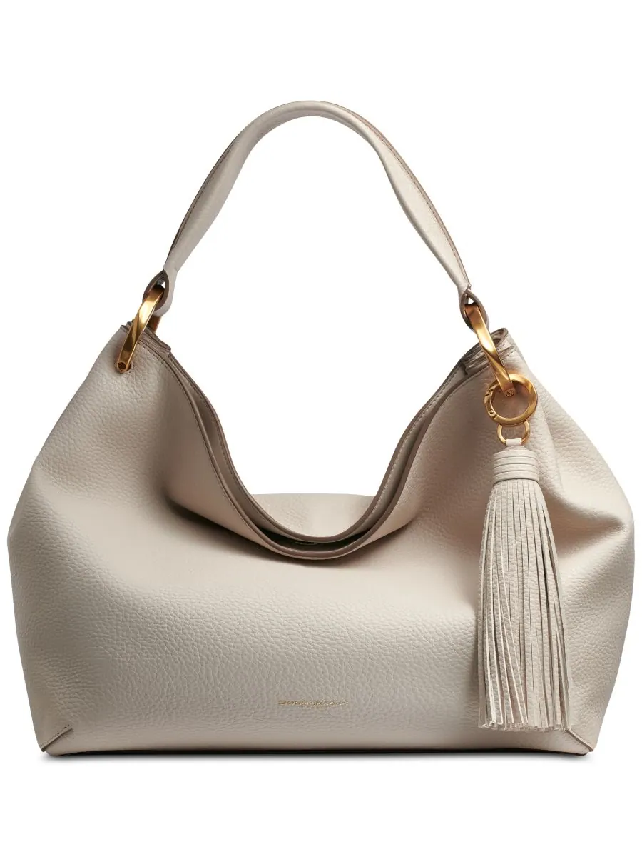 Кожаная наплечная сумка Glenwood с кисточкой Donna Karan New York — изображение 1 из 5, бежевый