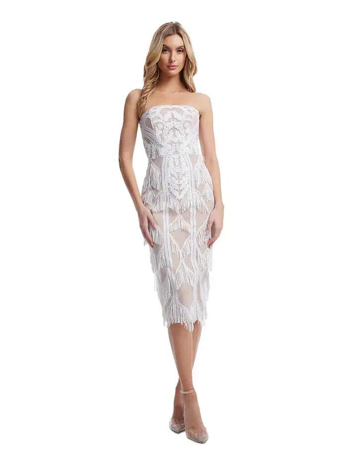 Женское платье Viviana с пайетками и бахромой Dress the Population — изображение 1 из 3, белый