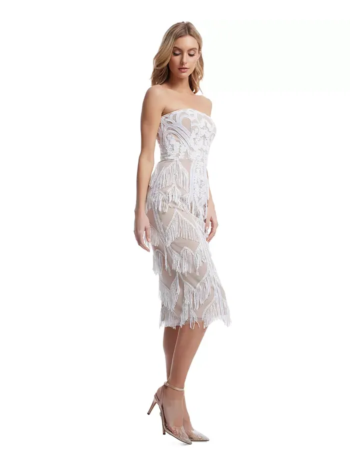 Женское платье Viviana с пайетками и бахромой Dress the Population — изображение 2 из 3, белый