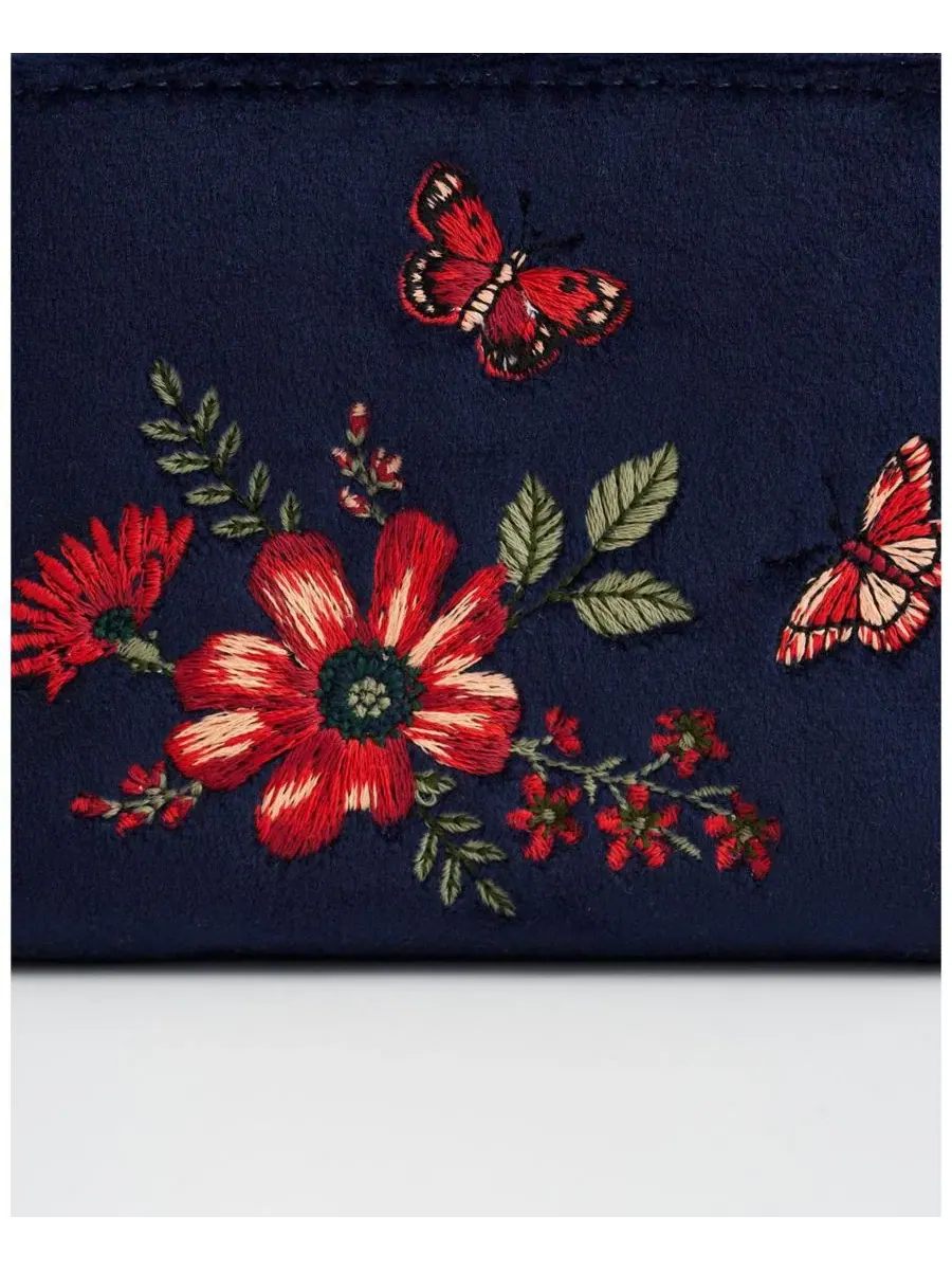 Женский бархатный кошелек с вышивкой бабочки Navy Floral Velvet Purse Fable England — изображение 7 из 7, темно-синий
