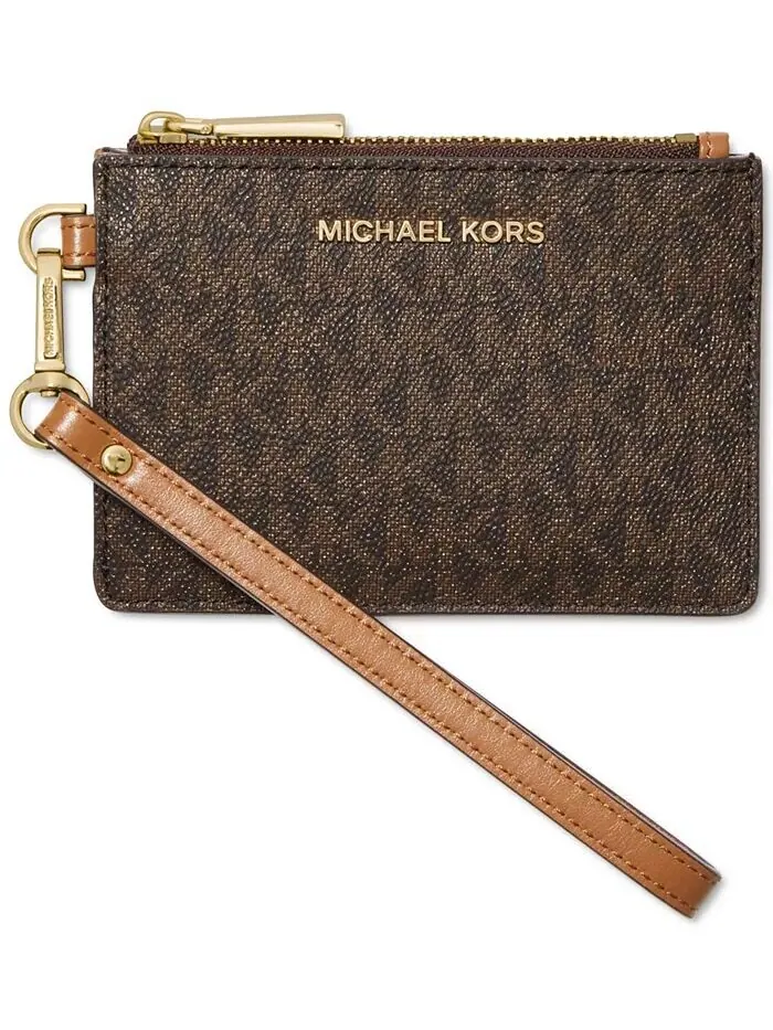 Маленький кошелек для монет с логотипом Jet Set Michael Kors — изображение 1 из 3, коричневый/золотистый
