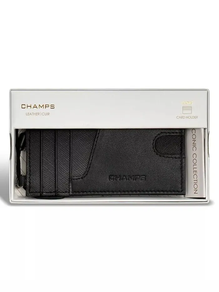 Мужская тонкая кожаная визитница Iconic Collection CHAMPS — изображение 5 из 5, черный