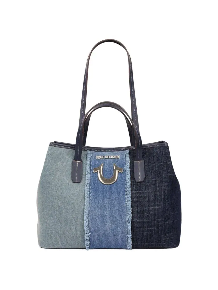Сумка-шопер с бахромой и джинсовым принтом Frayed Denim Horseshoe Tote True Religion — изображение 1 из 8, синий
