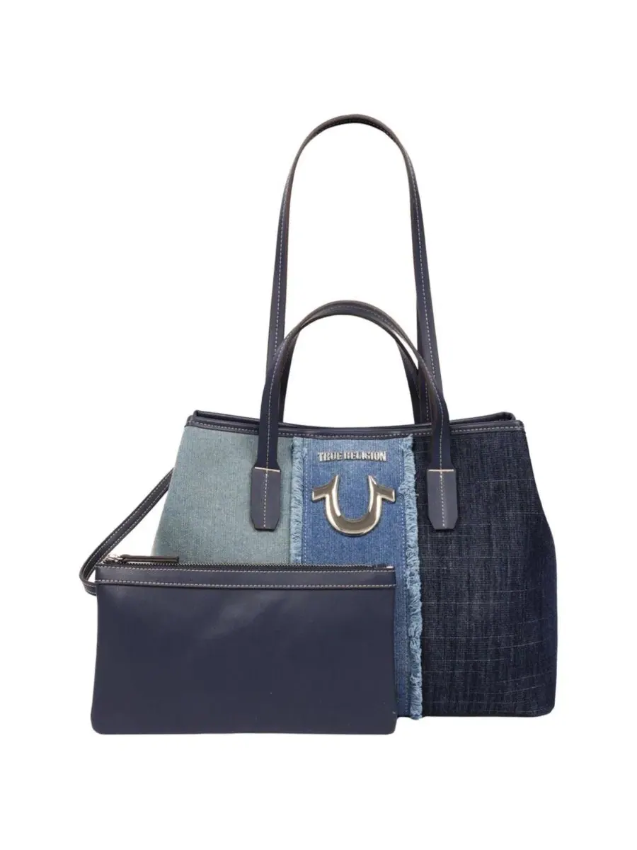 Сумка-шопер с бахромой и джинсовым принтом Frayed Denim Horseshoe Tote True Religion — изображение 2 из 8, синий