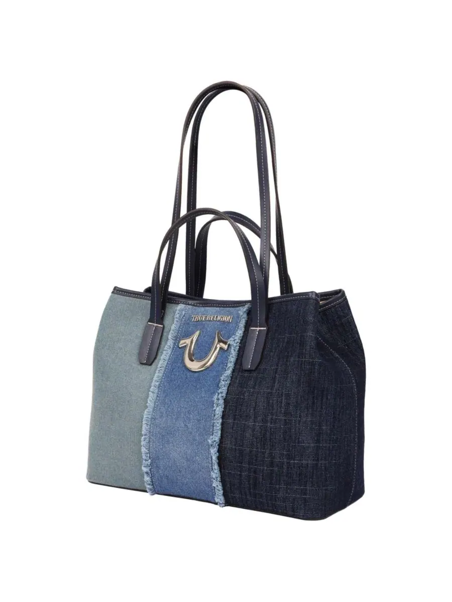 Сумка-шопер с бахромой и джинсовым принтом Frayed Denim Horseshoe Tote True Religion — изображение 4 из 8, синий