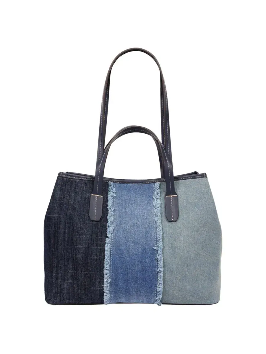 Сумка-шопер с бахромой и джинсовым принтом Frayed Denim Horseshoe Tote True Religion — изображение 5 из 8, синий