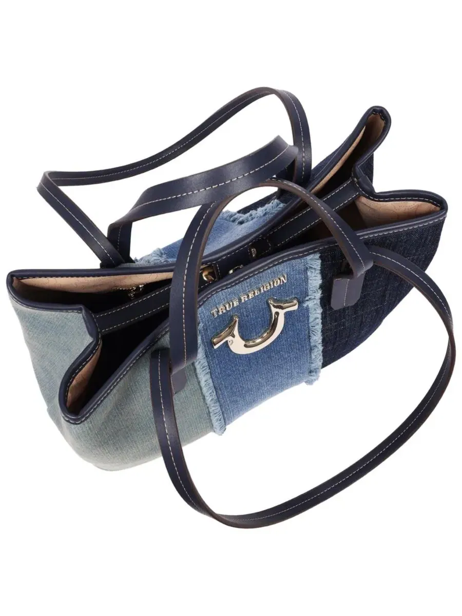 Сумка-шопер с бахромой и джинсовым принтом Frayed Denim Horseshoe Tote True Religion — изображение 6 из 8, синий