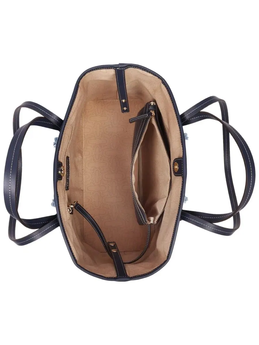 Сумка-шопер с бахромой и джинсовым принтом Frayed Denim Horseshoe Tote True Religion — изображение 7 из 8, синий