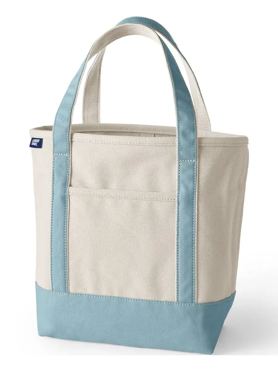 Сумка-шопер из канваса с пятью карманами, Medium 5 Pocket Lands' End, Natural Pale Teal