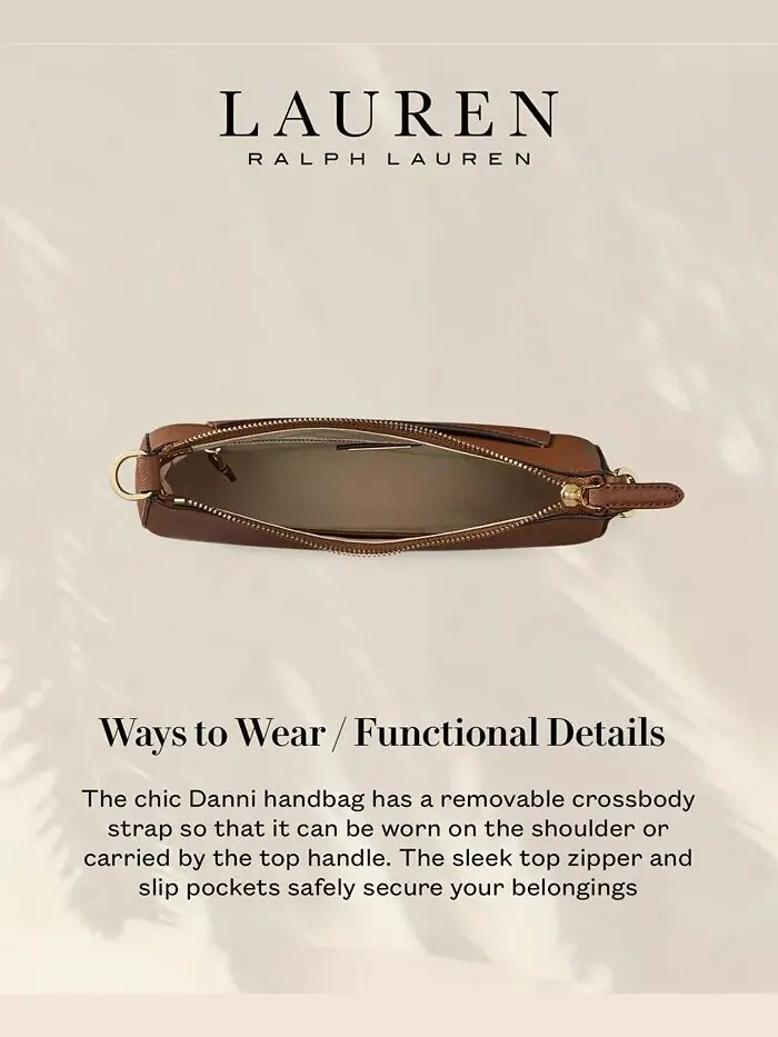 Женская кожаная сумка через плечо Danni среднего размера с перекрестием Lauren Ralph Lauren — изображение 7 из 9, бежевый