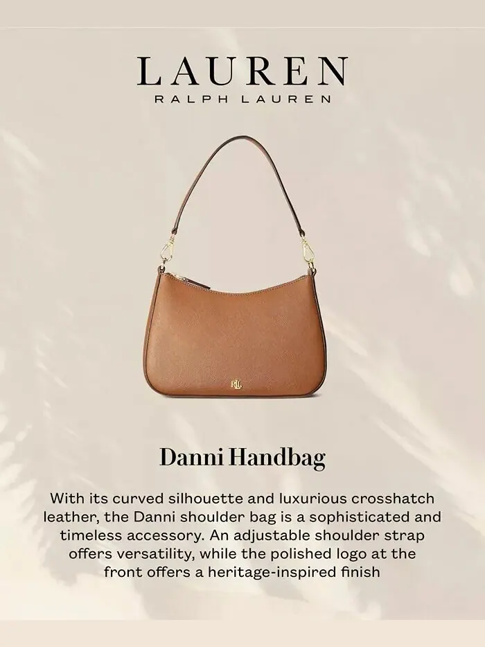 Женская кожаная сумка через плечо Danni среднего размера с перекрестием Lauren Ralph Lauren — изображение 6 из 9, бежевый