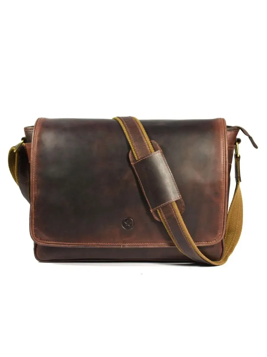 Сумка-мессенджер из натуральной кожи с отделением для ноутбука Aaron Leather Goods — изображение 2 из 10, коричневый