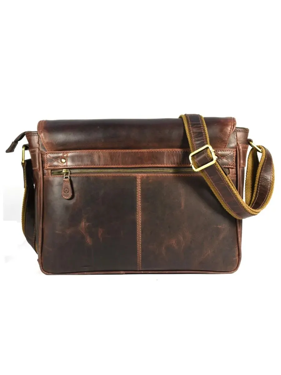 Сумка-мессенджер из натуральной кожи с отделением для ноутбука Aaron Leather Goods — изображение 8 из 10, коричневый