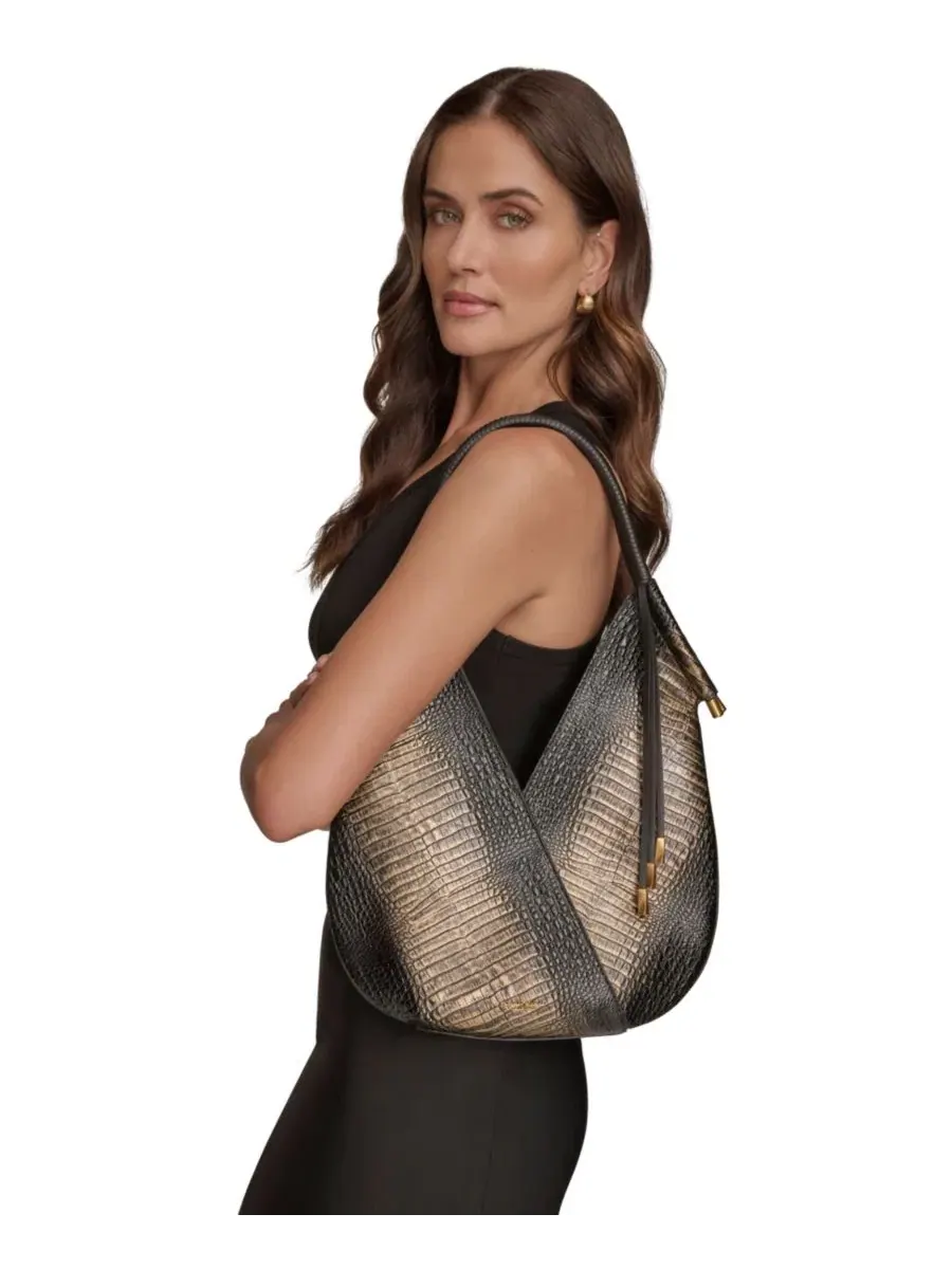 Мини-сумка через плечо Baldwin Metallic Croco Donna Karan New York — изображение 7 из 7, черный/золотистый