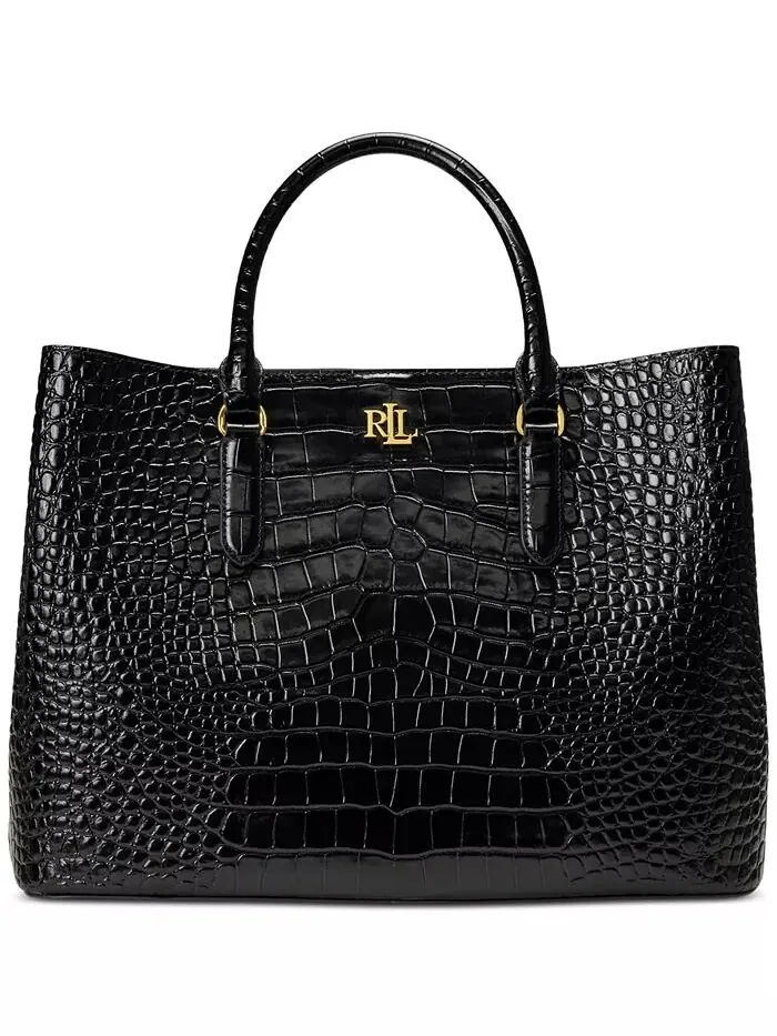 Сумка-портфель Marcy Large из тисненой кожи Lauren Ralph Lauren — изображение 1 из 8, черный/золотистый