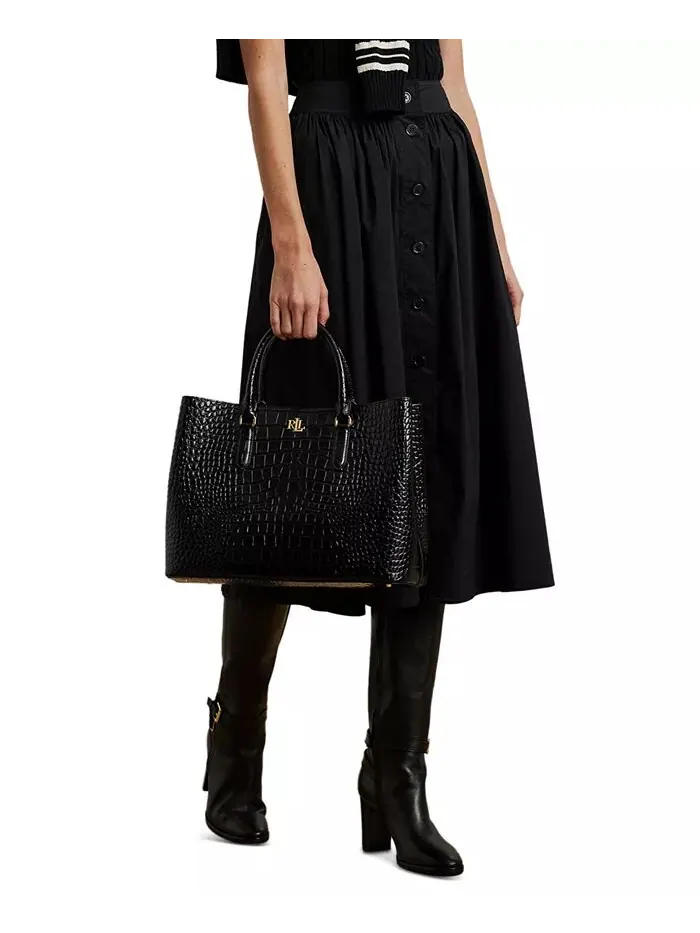 Сумка-портфель Marcy Large из тисненой кожи Lauren Ralph Lauren — изображение 2 из 8, черный/золотистый