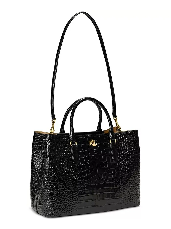 Сумка-портфель Marcy Large из тисненой кожи Lauren Ralph Lauren — изображение 3 из 8, черный/золотистый