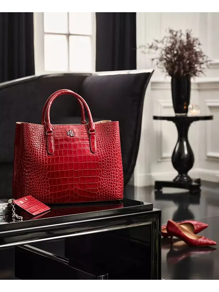 Сумка-портфель Marcy Large из тисненой кожи Lauren Ralph Lauren — изображение 8 из 8, черный/золотистый