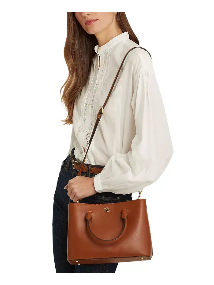 Кожаная маленькая сумка Marcy Lauren Ralph Lauren — изображение 2 из 10, бежевый