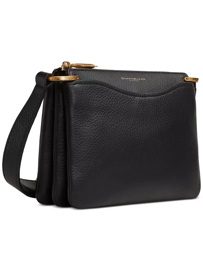 Гленвуд Кожаная сумка-кроссбоди на молнии с кисточками Donna Karan New York — изображение 2 из 7, золотистый