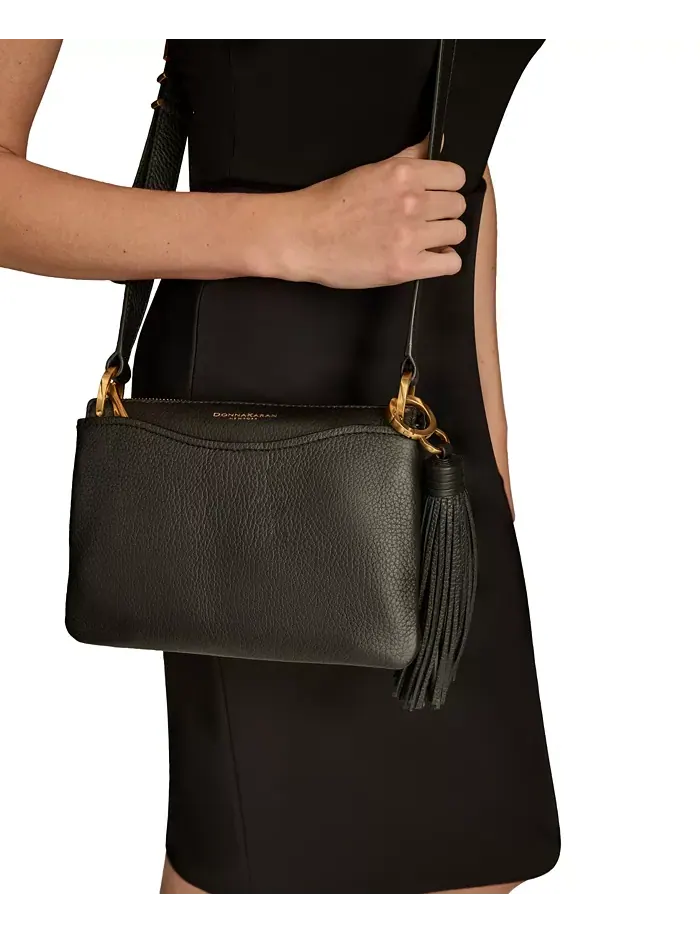 Гленвуд Кожаная сумка-кроссбоди на молнии с кисточками Donna Karan New York — изображение 7 из 7, золотистый