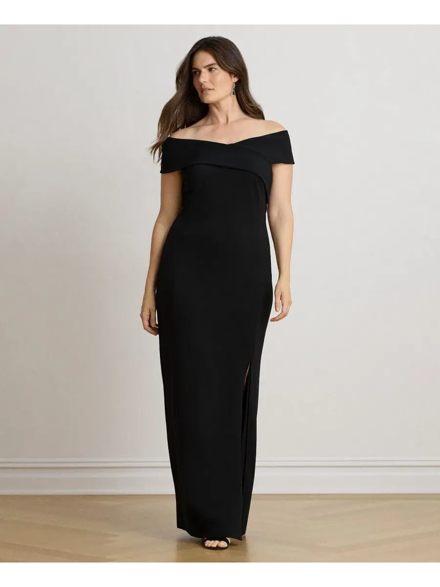 Вечернее платье-футляр с перекрещенным декольте Lauren Ralph Lauren — изображение 2 из 6, черный