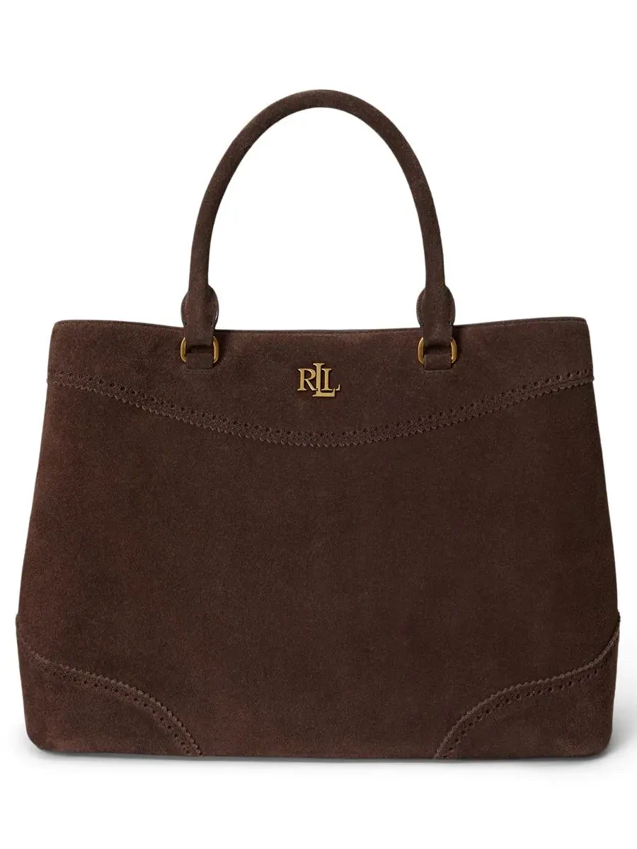 Сумка-шопер из замши с перфорацией, модель Suede Marcy Large Satchel Lauren Ralph Lauren — изображение 1 из 6, коричневый
