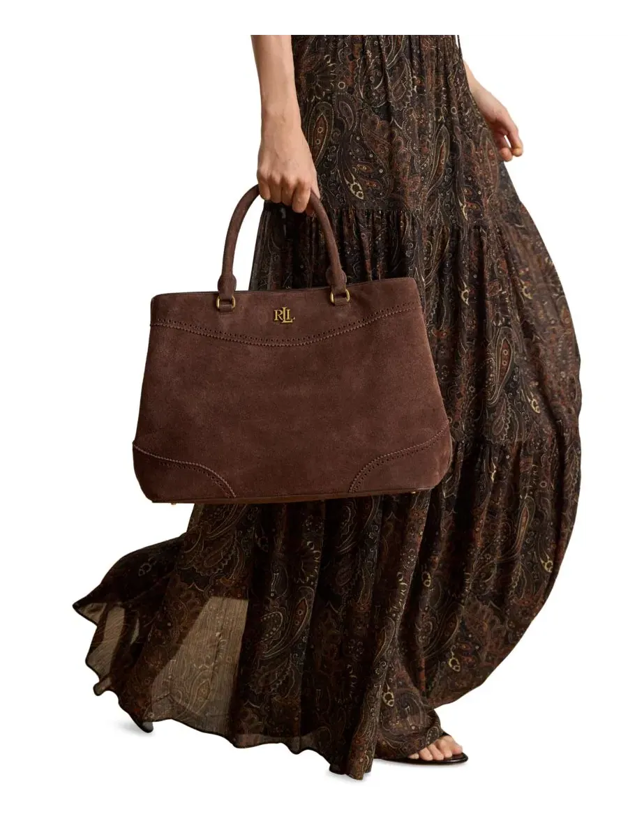 Сумка-шопер из замши с перфорацией, модель Suede Marcy Large Satchel Lauren Ralph Lauren — изображение 2 из 6, коричневый