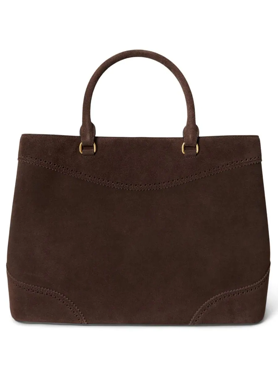 Сумка-шопер из замши с перфорацией, модель Suede Marcy Large Satchel Lauren Ralph Lauren — изображение 3 из 6, коричневый