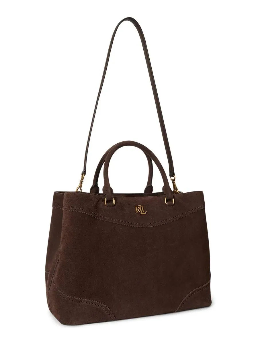 Сумка-шопер из замши с перфорацией, модель Suede Marcy Large Satchel Lauren Ralph Lauren — изображение 4 из 6, коричневый