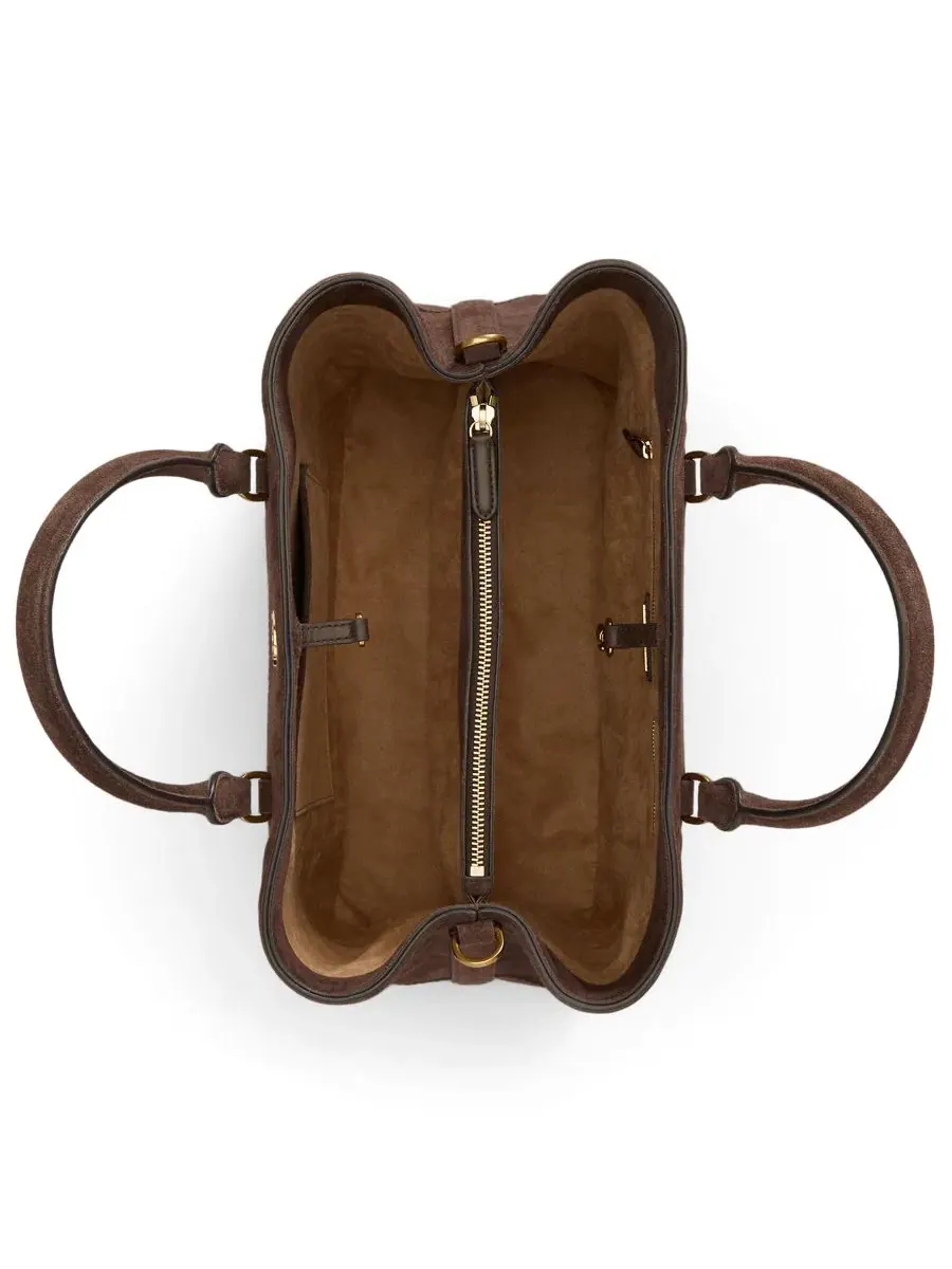 Сумка-шопер из замши с перфорацией, модель Suede Marcy Large Satchel Lauren Ralph Lauren — изображение 5 из 6, коричневый