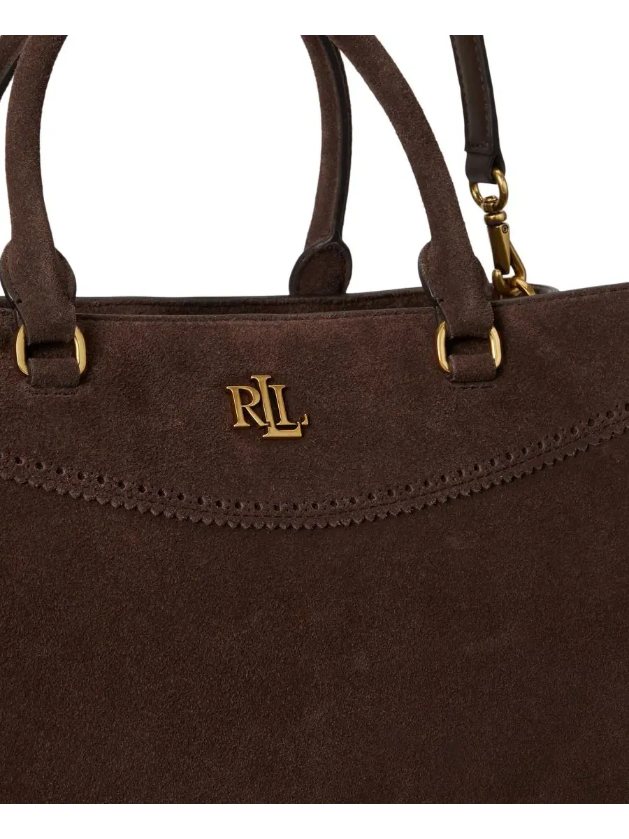 Сумка-шопер из замши с перфорацией, модель Suede Marcy Large Satchel Lauren Ralph Lauren — изображение 6 из 6, коричневый