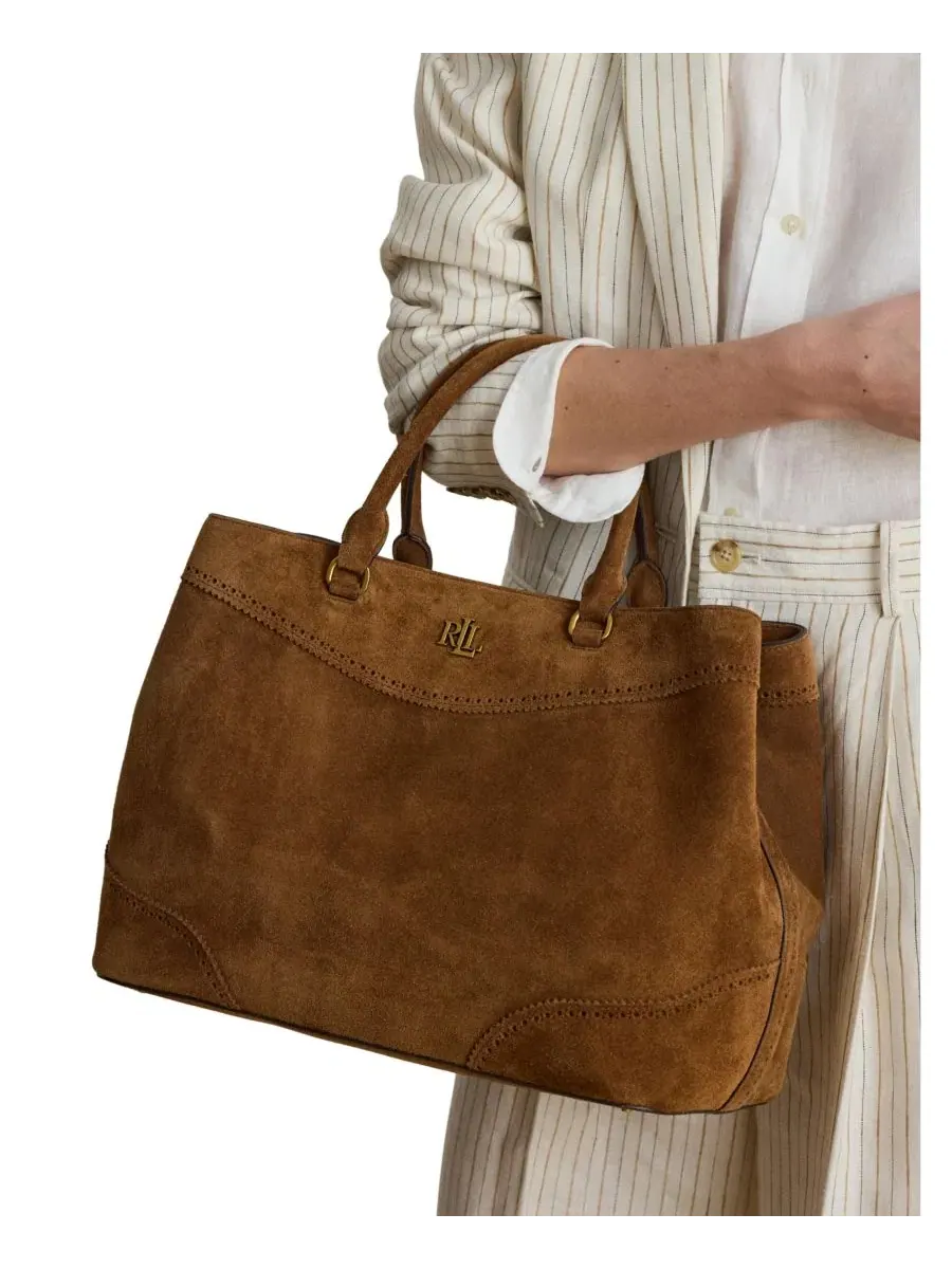 Сумка-седло из замши с перфорацией Marcy Large Lauren Ralph Lauren, Light Tobacco — изображение 2 из 9