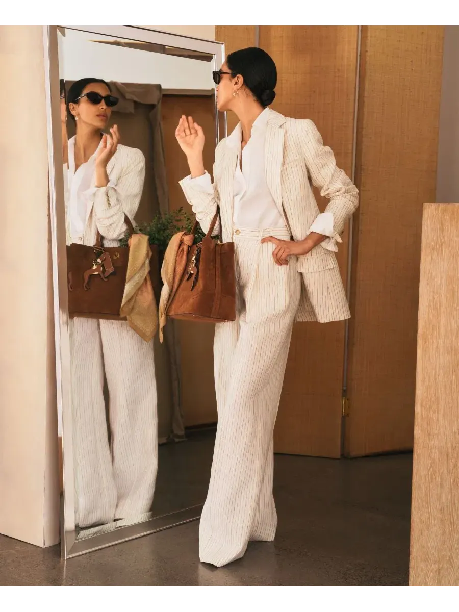 Сумка-седло из замши с перфорацией Marcy Large Lauren Ralph Lauren, Light Tobacco — изображение 3 из 9