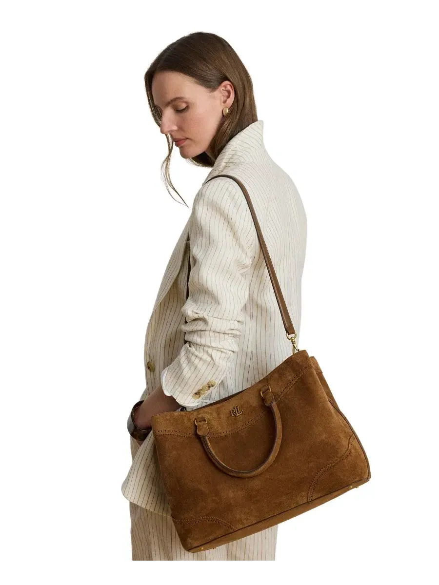 Сумка-седло из замши с перфорацией Marcy Large Lauren Ralph Lauren, Light Tobacco — изображение 5 из 9