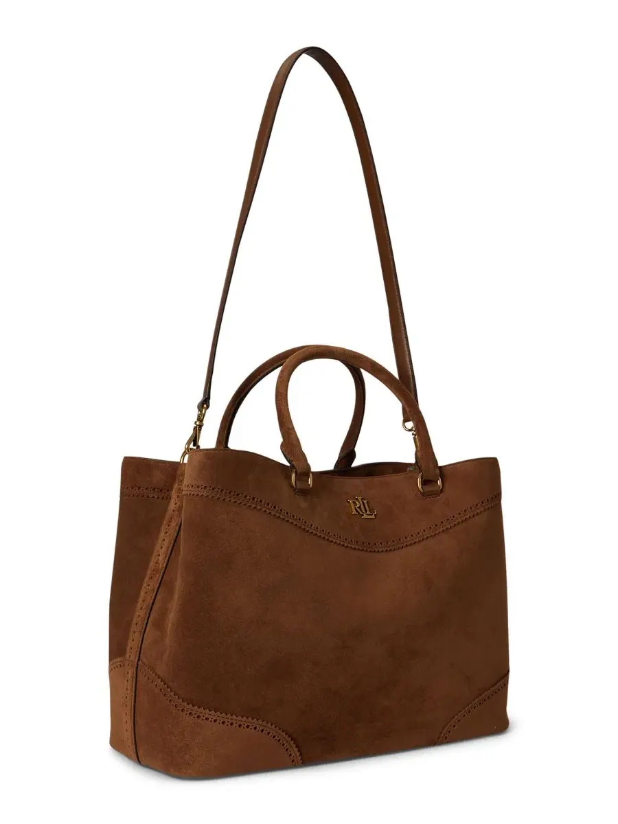 Сумка-седло из замши с перфорацией Marcy Large Lauren Ralph Lauren, Light Tobacco — изображение 7 из 9