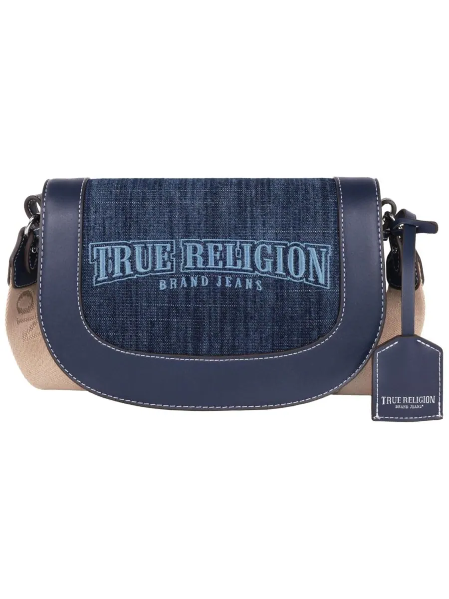 Сумка-седло из темного джинсового материала с логотипом True Religion — изображение 1 из 7, темный джинсовый синий