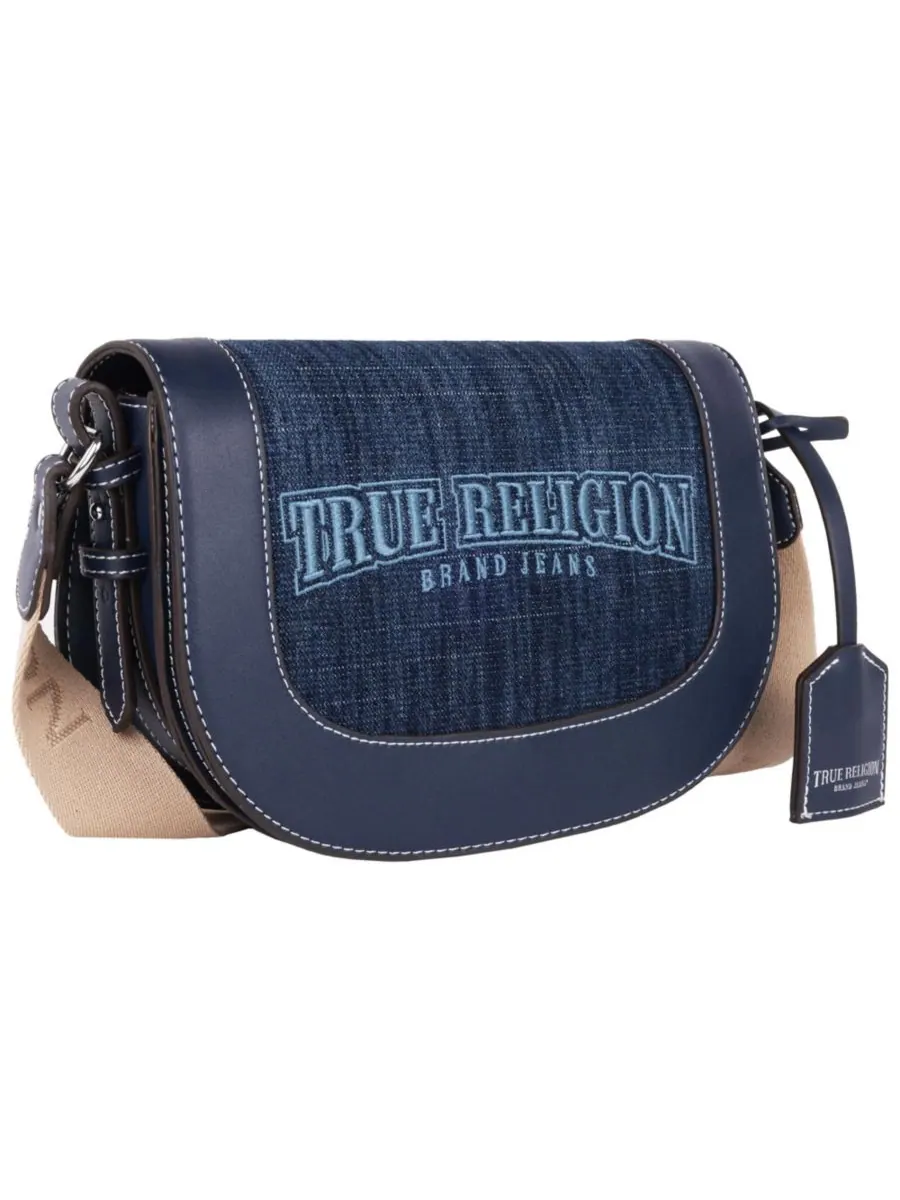 Сумка-седло из темного джинсового материала с логотипом True Religion — изображение 3 из 7, темный джинсовый синий