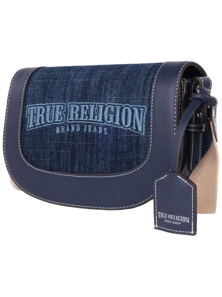 Сумка-седло из темного джинсового материала с логотипом True Religion — изображение 4 из 7, темный джинсовый синий