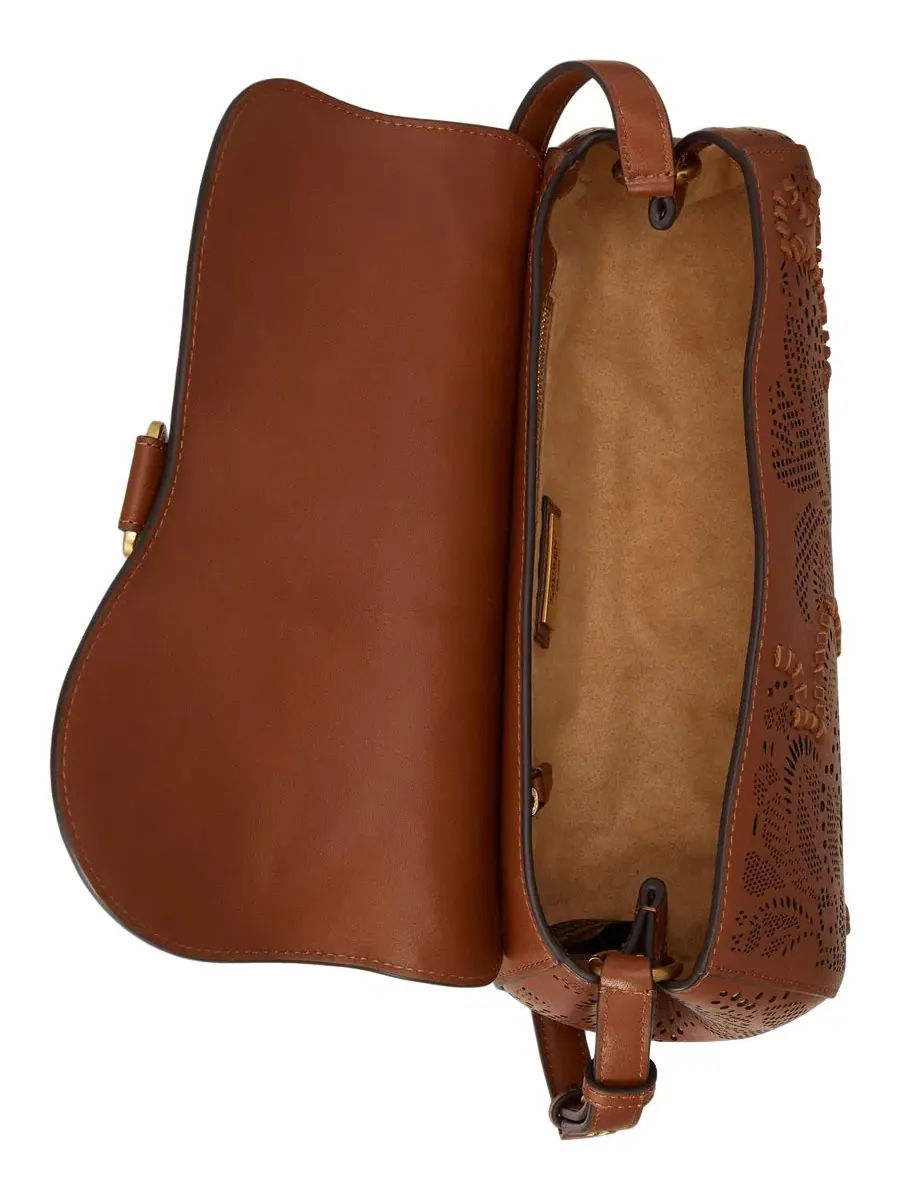 Сумка Tasha Medium из кожи с цветочным тиснением, модель East-West Lauren Ralph Lauren — изображение 5 из 7, бежевый