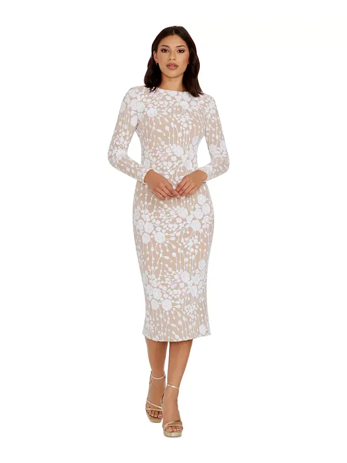 Платье женское приталенное миди с пайетками Emery Dress the Population — изображение 1 из 3, белый