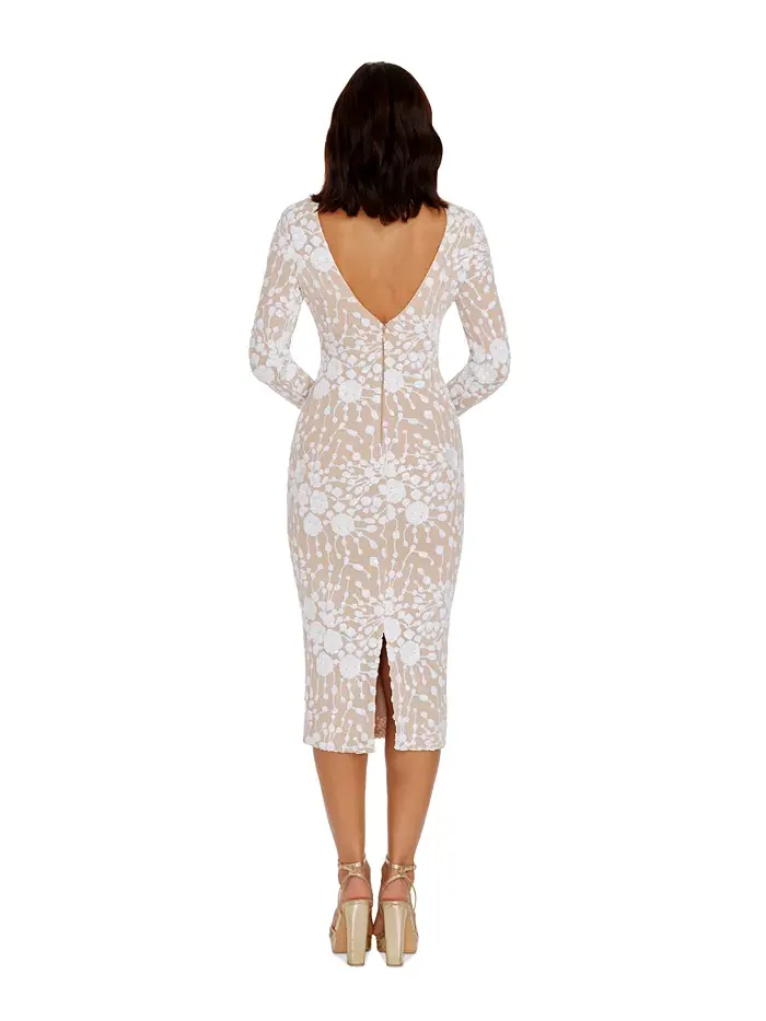 Платье женское приталенное миди с пайетками Emery Dress the Population — изображение 2 из 3, белый