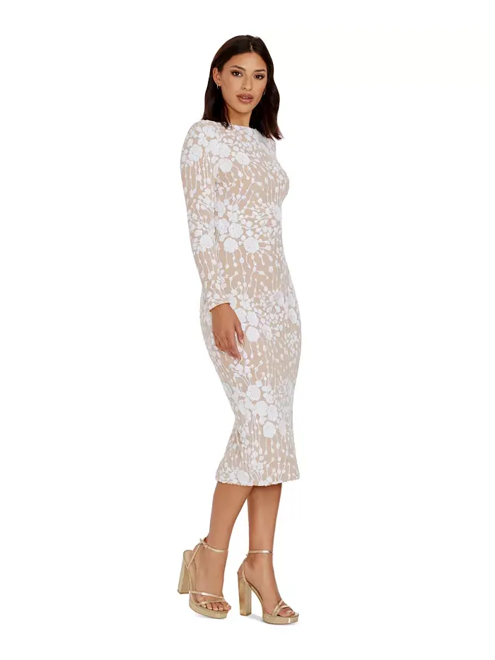 Платье женское приталенное миди с пайетками Emery Dress the Population — изображение 3 из 3, белый