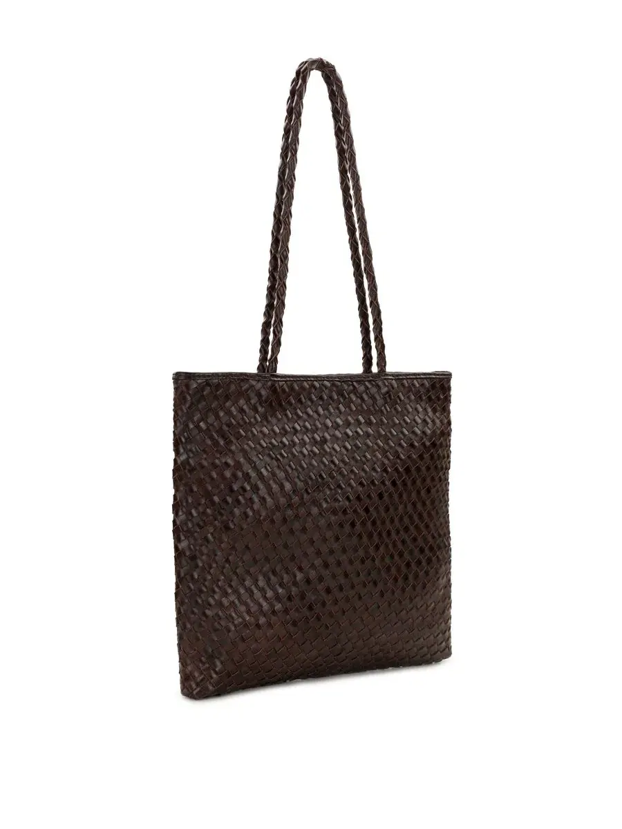 Сумка-шопер средняя из плетеной кожи Valence Medium Woven Leather Tote Patricia Nash — изображение 3 из 5, шоколад