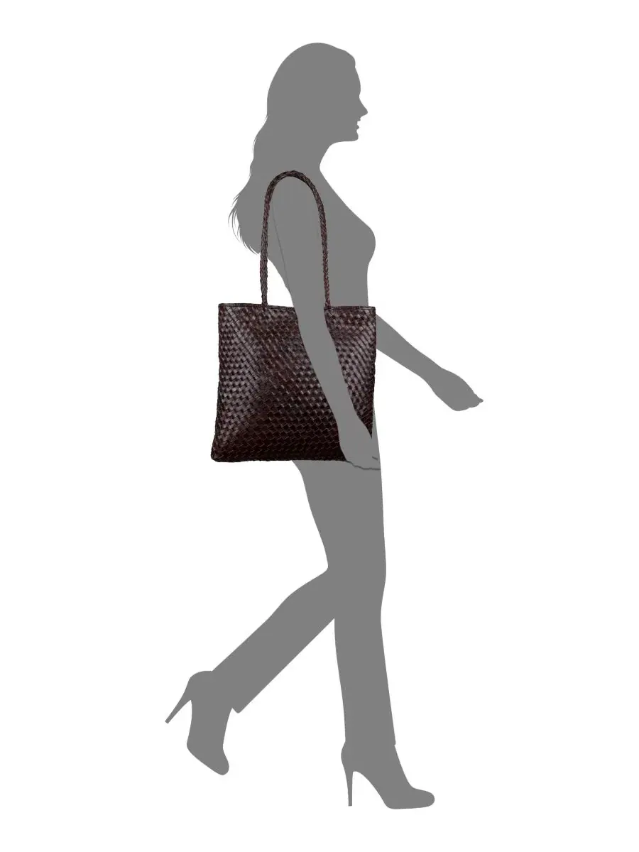 Сумка-шопер средняя из плетеной кожи Valence Medium Woven Leather Tote Patricia Nash — изображение 5 из 5, шоколад