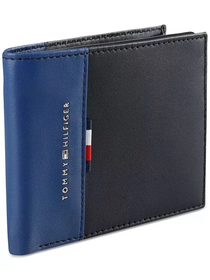Мужской кожаный двойной складной кошелек RFID Pop Color Tommy Hilfiger — изображение 2 из 7, синий/черный