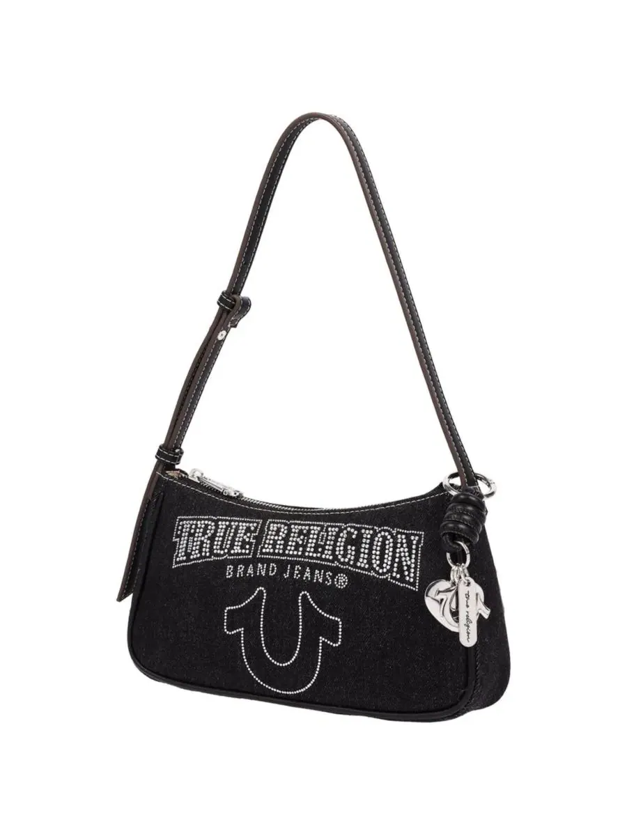 Джинсовая сумка через плечо с блестящим логотипом True Religion — изображение 3 из 7, черный